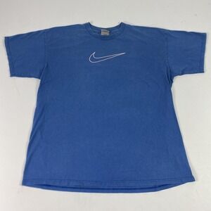 Vintage Nike Shirt Mens XL Blue Big Swoosh Logo Tee Crewneck Center Check 90s